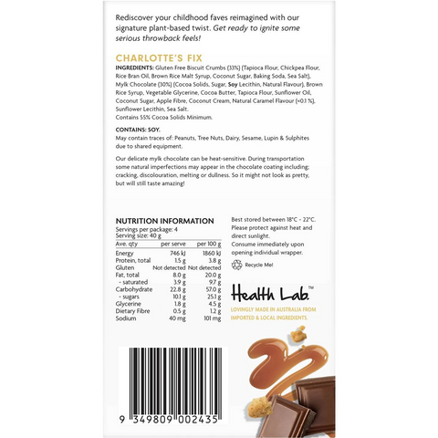 Health Lab Charlotte's Fix Caramel Choc Bars Plant Based Gluten Free 160g