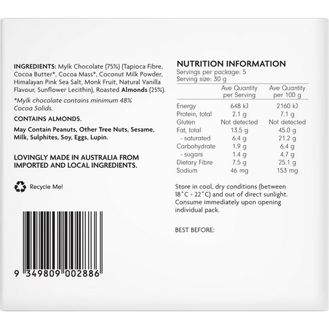 Health Lab Low Sugar Mylk Chocolate Dipped Roasted Almonds 150g