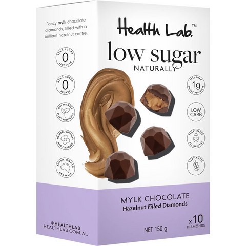 Health Lab Low Sugar Mylk Chocolate Diamonds Hazelnut 150g