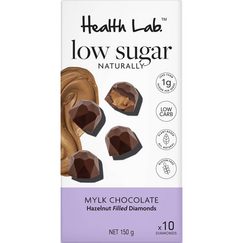 Health Lab Low Sugar Mylk Chocolate Diamonds Hazelnut 150g