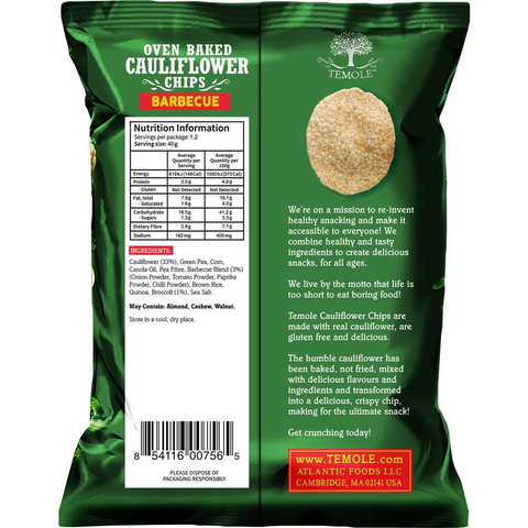 Temole Cauliflower Chips Oven Baked Snacks Barbecue 50g