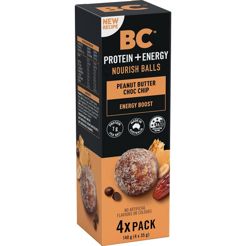 Bc Snacks Protein + Energy Nourish Balls Peanut Butter Choc Chip 4 Pack