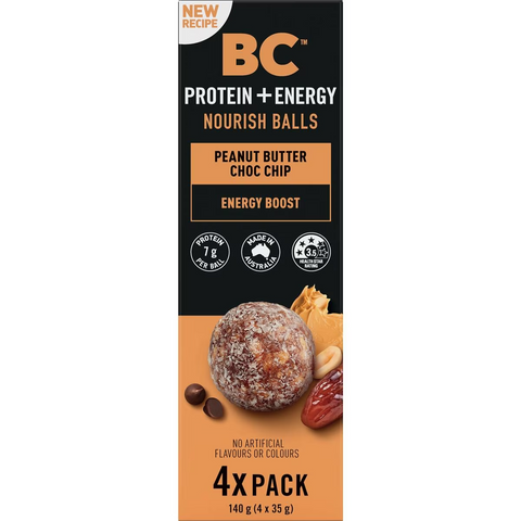 Bc Snacks Protein + Energy Nourish Balls Peanut Butter Choc Chip 4 Pack