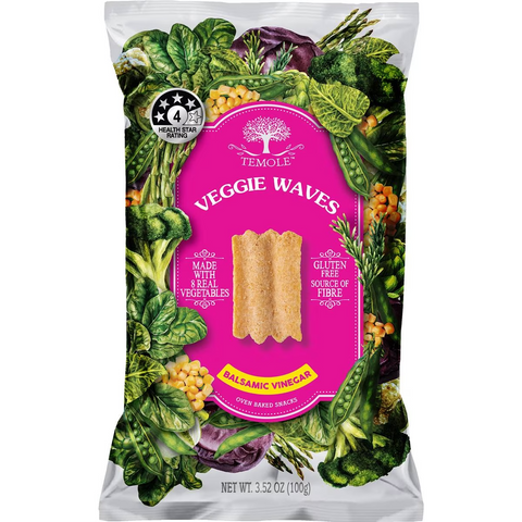 Temole Veggie Waves Oven Baked Snacks Balsamic Vinegar 100g