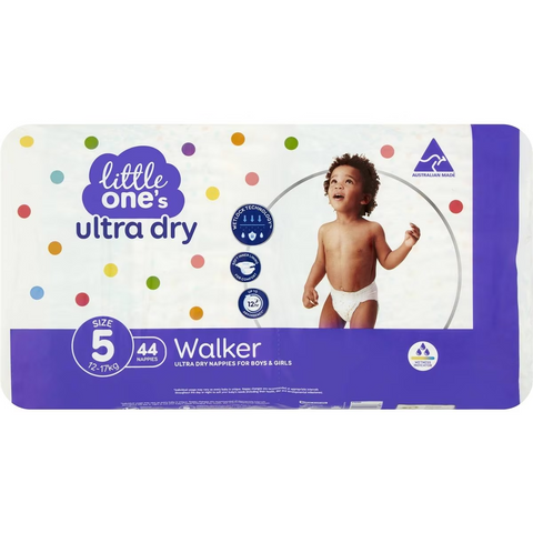 Little One's Size 5 Ultra Dry Nappies Walker 13-18kg Boys & Girls 44 Pack