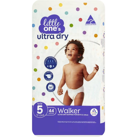 Little One's Size 5 Ultra Dry Nappies Walker 13-18kg Boys & Girls 44 Pack