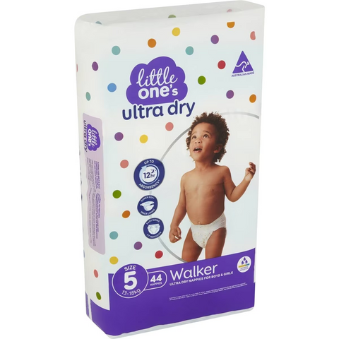 Little One's Size 5 Ultra Dry Nappies Walker 13-18kg Boys & Girls 44 Pack