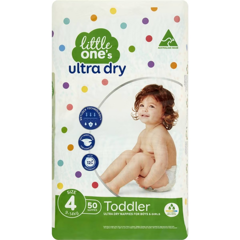 Little One's Size 4 Ultra Dry Nappies Toddler 10-15kg Boys & Girls 50 Pack