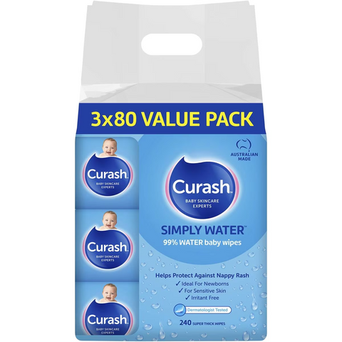 Curash Water Wipes 3x80 Pack