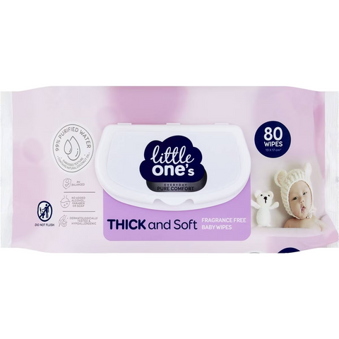 Little One's Premium Baby Wipes Thick Unscented 80 Pack