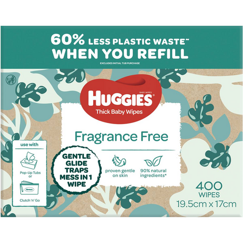 Huggies Thick Baby Wipes Fragrance Free 400 Pack