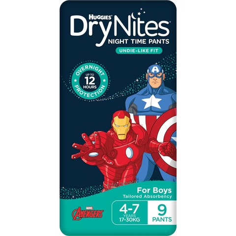 Huggies Drynites Night Time Pants For Boys 4-7 Years (17-30kg) 9 Pack