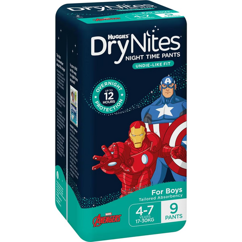 Huggies Drynites Night Time Pants For Boys 4-7 Years (17-30kg) 9 Pack