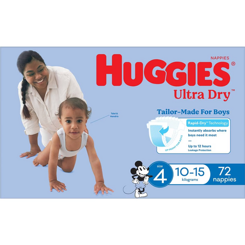 Huggies Ultra Dry Nappies Boys Size 4 (10-15kg) 72 Pack