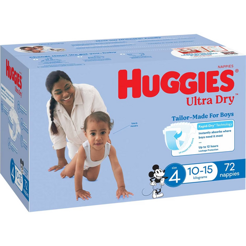 Huggies Ultra Dry Nappies Boys Size 4 (10-15kg) 72 Pack