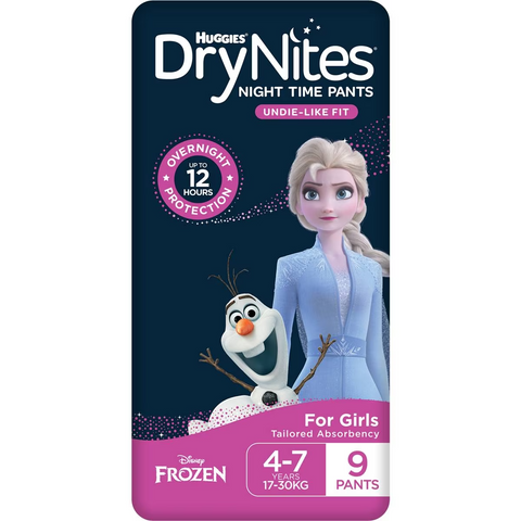 Huggies Drynites Night Time Pants For Girls 4-7 Years (17-30kg) 9 Pack