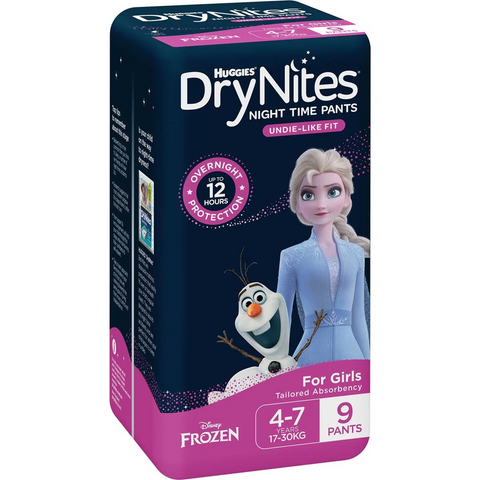 Huggies Drynites Night Time Pants For Girls 4-7 Years (17-30kg) 9 Pack