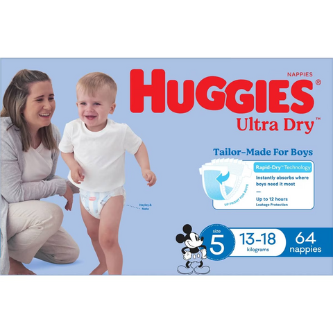 Huggies Ultra Dry Nappies Boys Size 5 (13-18kg) 64 Pack