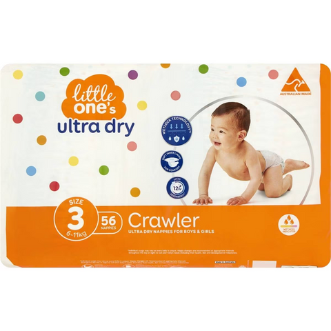 Little One's Size 3 Ultra Dry Nappies Crawler 6-11kg Boys & Girls 56 Pack