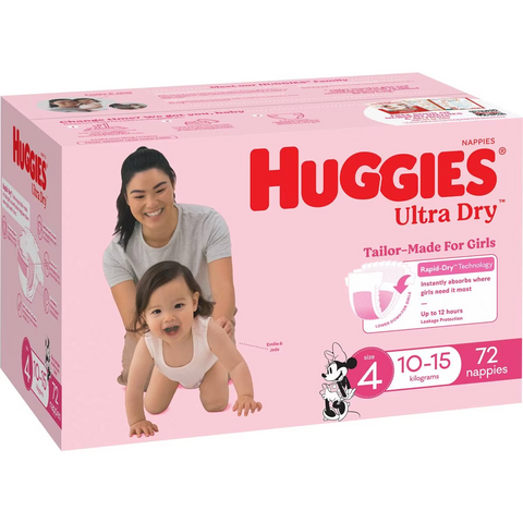 Huggies Ultra Dry Nappies Girls Size 4 (10-15kg) 72 Pack