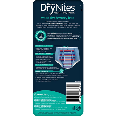 Huggies Drynites Night Time Pants For Boys 8-15 Years (27-57kg) 8 Pack