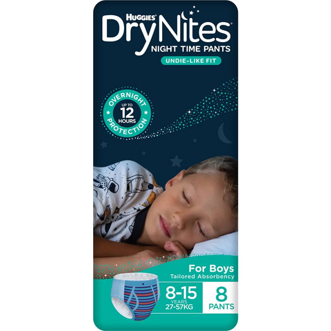 Huggies Drynites Night Time Pants For Boys 8-15 Years (27-57kg) 8 Pack