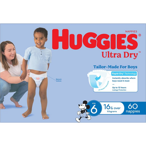 Huggies Ultra Dry Nappies Boys Size 6 (16kg+) 60 Pack