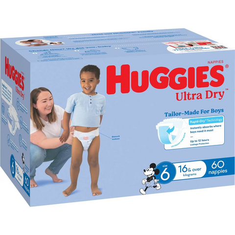 Huggies Ultra Dry Nappies Boys Size 6 (16kg+) 60 Pack