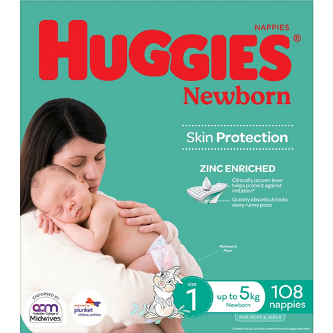 Huggies Newborn Nappies Size 1 (up To 5kg) 108 Pack