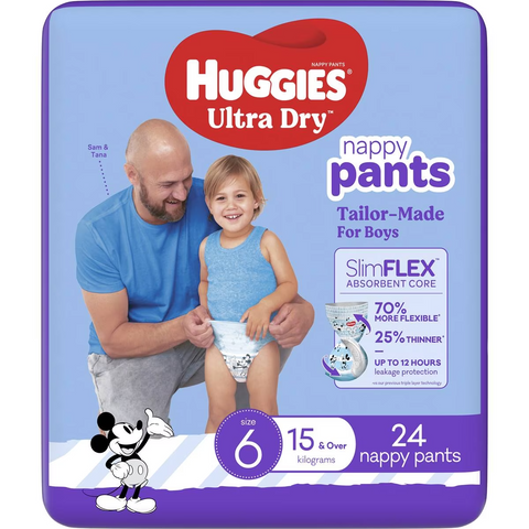 Huggies Ultra Dry Nappy Pants Boys Size 6 (15kg+) 24 Pack