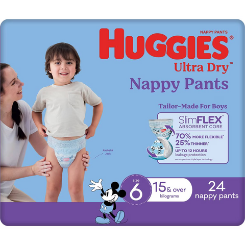 Huggies Ultra Dry Nappy Pants Boys Size 6 (15kg+) 24 Pack