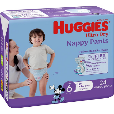 Huggies Ultra Dry Nappy Pants Boys Size 6 (15kg+) 24 Pack