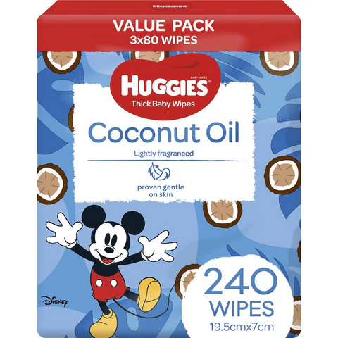 Huggies Thick Baby Wipes Coconut Oil 240 Pack