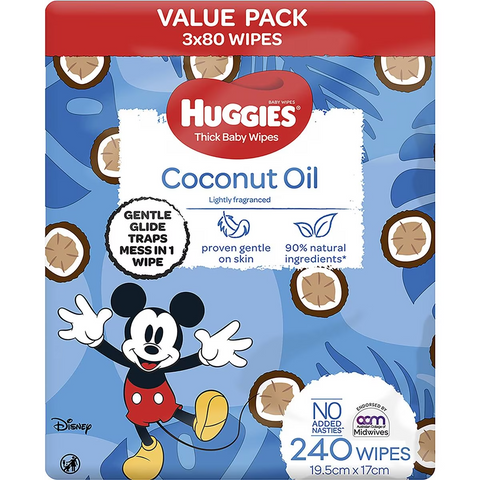 Huggies Thick Baby Wipes Coconut Oil 240 Pack