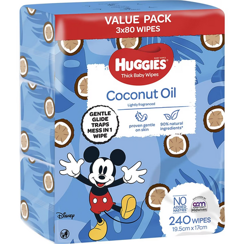 Huggies Thick Baby Wipes Coconut Oil 240 Pack