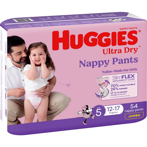 Huggies Ultra Dry Nappy Pants Girls Size 5 (12-17kg) 54 Pack