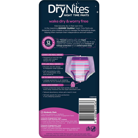 Huggies Drynites Night Time Pants For Girls 8-15 Years (27-57kg) 8 Pack