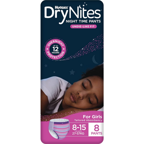 Huggies Drynites Night Time Pants For Girls 8-15 Years (27-57kg) 8 Pack