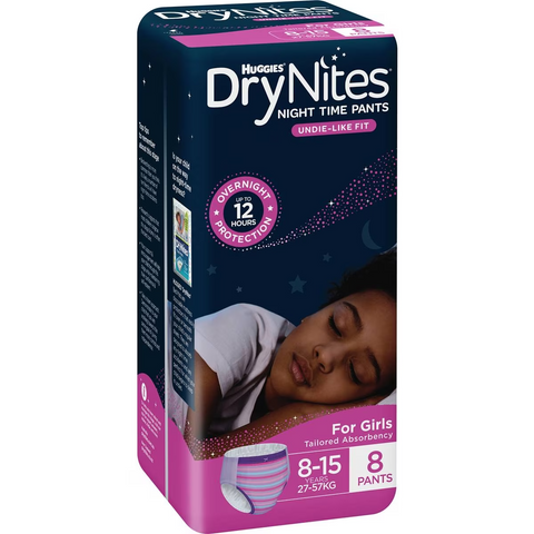 Huggies Drynites Night Time Pants For Girls 8-15 Years (27-57kg) 8 Pack