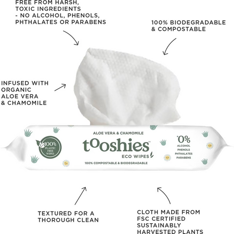 Tooshies Eco Wipes Aloe Vera & Chamomile Baby Wipes 70 Pack