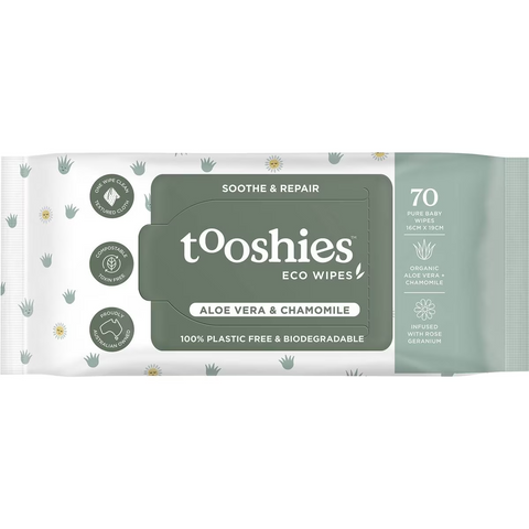 Tooshies Eco Wipes Aloe Vera & Chamomile Baby Wipes 70 Pack