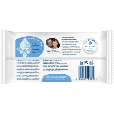 Waterwipes Fragrance Free Sensitive Skin Baby Wipes 60 Pack