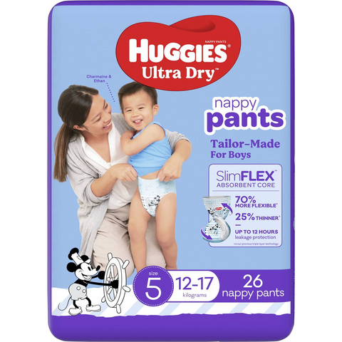 Huggies Ultra Dry Nappy Pants Boys Size 5 (12-17kg) 26 Pack