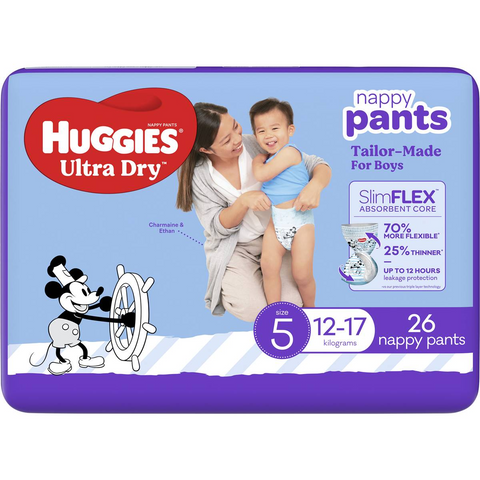 Huggies Ultra Dry Nappy Pants Boys Size 5 (12-17kg) 26 Pack