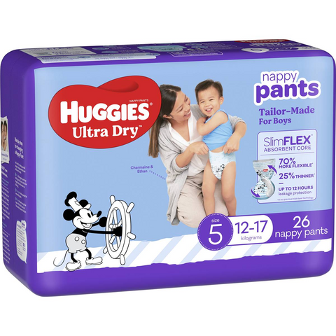 Huggies Ultra Dry Nappy Pants Boys Size 5 (12-17kg) 26 Pack