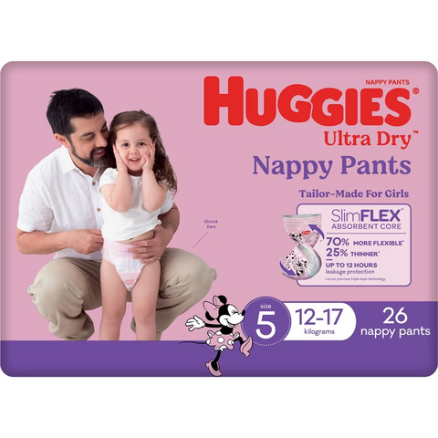 Huggies Ultra Dry Nappy Pants Girls Size 5 (12-17kg) 26 Pack