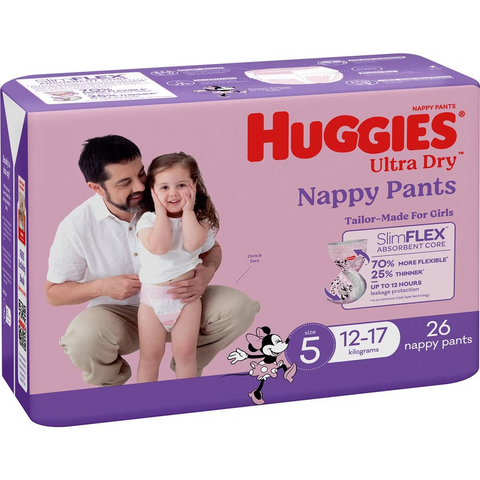 Huggies Ultra Dry Nappy Pants Girls Size 5 (12-17kg) 26 Pack