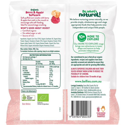 Little Bellies Organic Berry & Apple Softcorn 8g