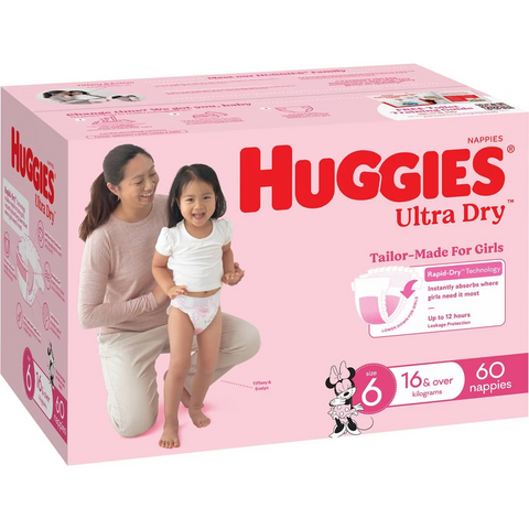 Huggies Ultra Dry Nappies Girls Size 6 (16kg+) 60 Pack