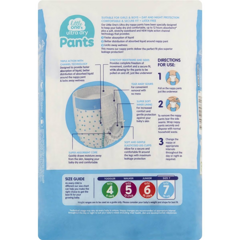 Little One's Ultra Dry Nappy Pants Size 7 - 18+ Kg 16 Pack